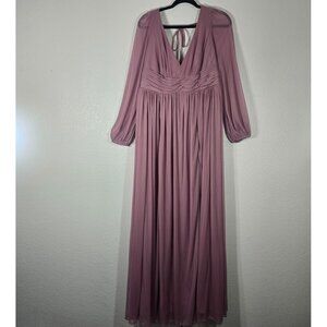 Azazie Norah Maxi Dress Women Size 16 Mauve Long Sleeve Milkmaid Bridal